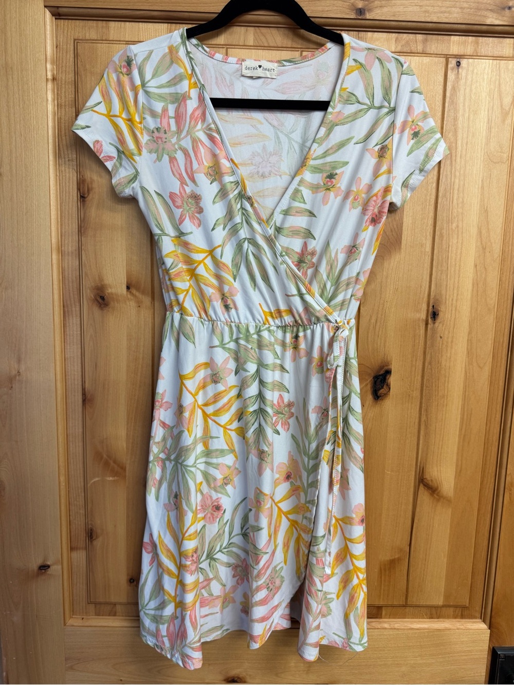 Derek Heart Pastel Floral Wrap Dress in White, Yellow & Pink